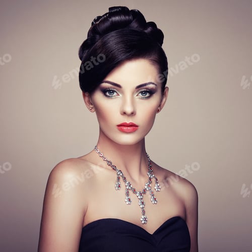 Preview: Fashion portrait of young beautiful woman with jewelry