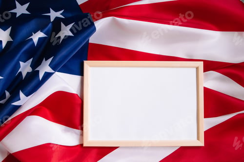 Preview: American flag and empty frame for text. Independence, Memorial Day. Culture of the USA