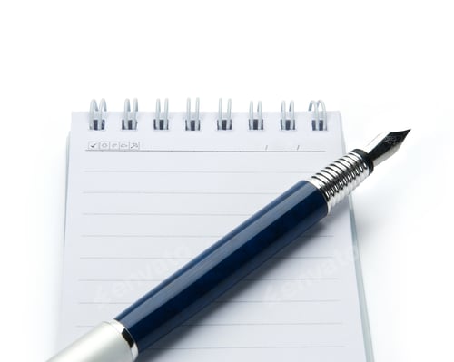 Preview: Pen on notebook, isolated on white background.