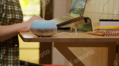 Preview: Zoom in shot essential oil diffuser working