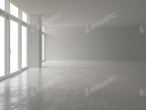 Preview: Empty Modern Room with Large Windows and Concrete Floor