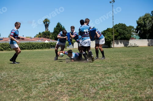 Preview: Rugby match at playing field against sky