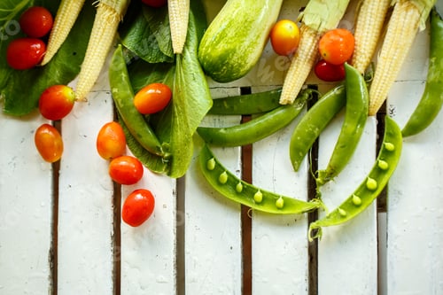 Preview: Fresh vegetables on a wooden board white
