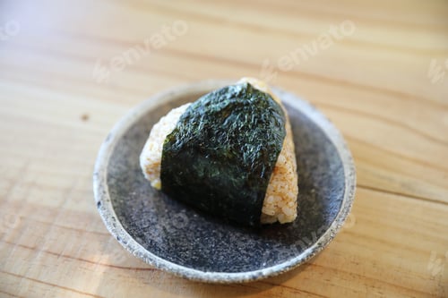 Preview: Onigiri On Wood Background Local Japanese Food