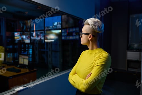 Preview: Portrait of young and successful female media center worker