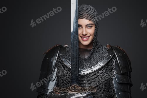 Preview: Stunning portrait of a female knight in medieval armor