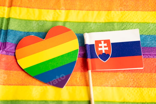 Preview: Slovakia flag on rainbow background flag symbol of LGBT gay pride month