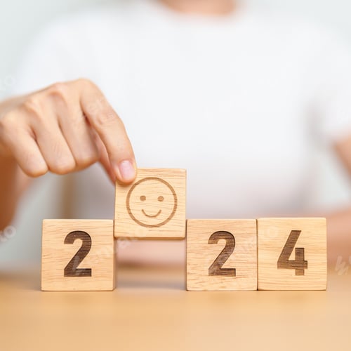 Preview: Happy New Year 2024 with Smiley Face Block