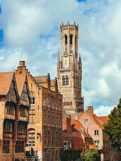 Preview: The Belfry Tower, Belfort of Bruges, medieval bell tower in the historical centre of Bruges, Belgium