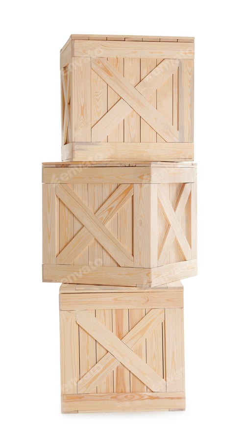 Preview: Group of wooden crates isolated on white