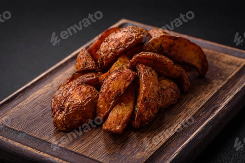 Preview: Delicious crispy potato wedges with garlic, salt, spices and herbs