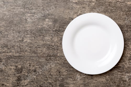 Preview: Top view of empty light plate on cement background. Empty space for your design