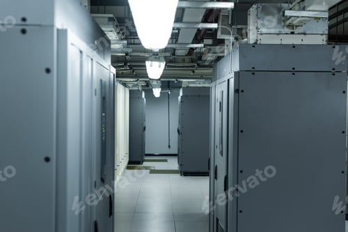 Preview: corridor in data center with closed servers, cyber security concept