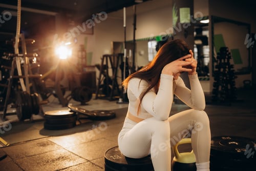 Preview: Tired woman taking rest after intense training