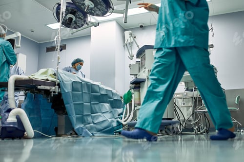 Preview: The medical team is preparing the operating room for a complex operation. Modern medicine. A team of