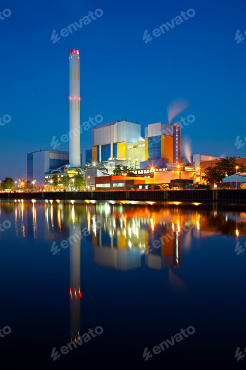 Preview: Colorful Waste Incineration Plant At Night