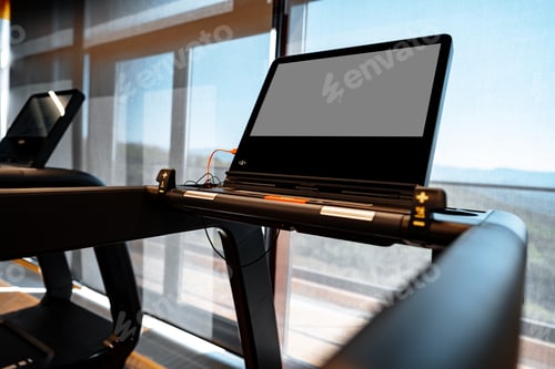 Preview: Studio shot of a professional treadmill in modern gym
