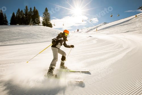 Preview: Girl at winter skiing bliss, a sunny day adventure
