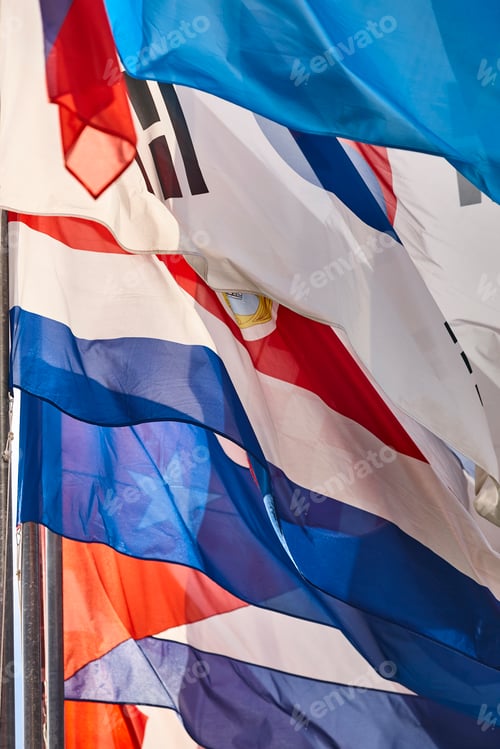 Preview: Flags of the world waving in the wind. Nation emblems