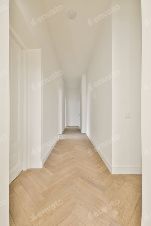 Preview: Corridor with white doors in a modern house
