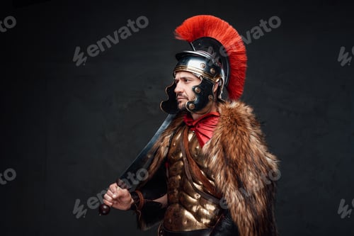 Preview: Studio shot of roman soldier wearing fur
