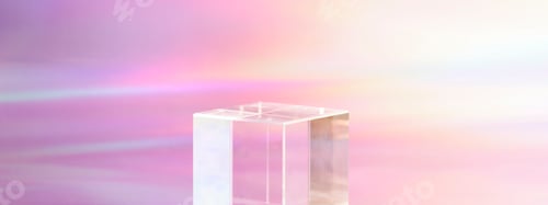 Preview: transparent podium for product display on holographic, neon background. pedestal, stage for product.