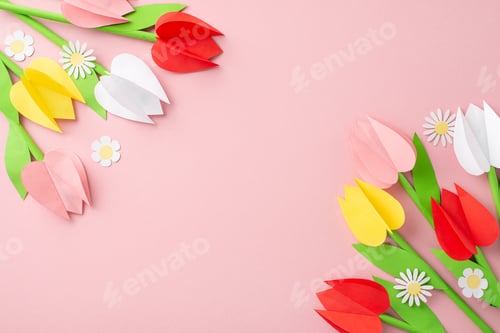 Preview: Handmade love for Mother's Day. Top-view photo showcasing origami tulips