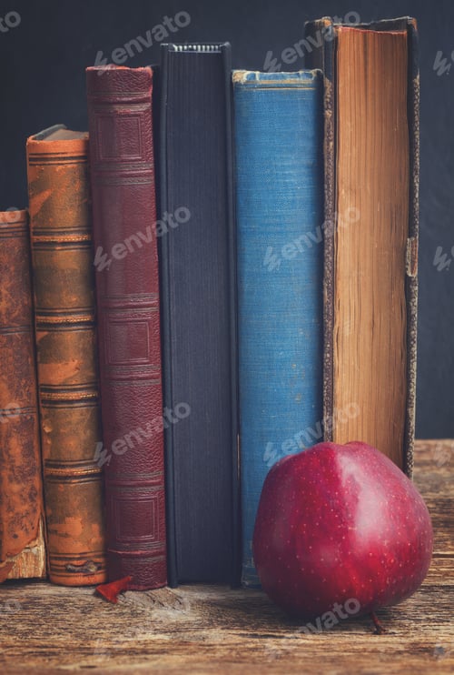 Preview: Bookshelf and apple