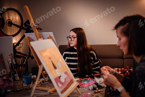 Preview: Women Sharing Creative Painting Time in Home Studio