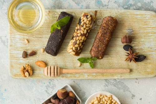 Preview: Raw pressed date with nuts and fruit bars. Healthy gluten free snack for energy and diet