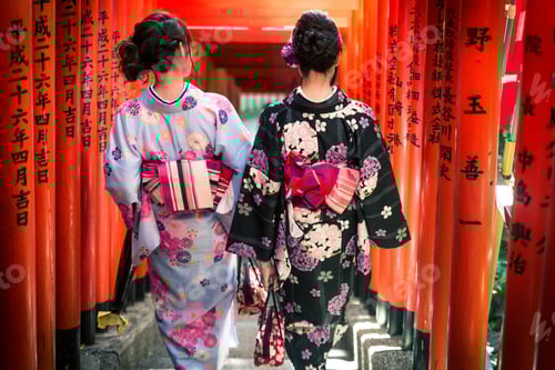 Preview: Japanese women with kimono walking in Tokyo