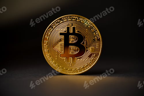 Preview: Gold Bitcoin Crypto Currency On Black Background
