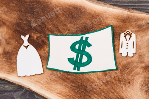 Preview: Wedding Finances Concept with Dress Suit Dollar Symbol