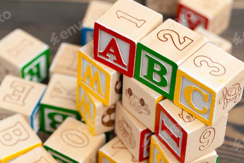 Preview: Alphabet blocks ABC on wooden table