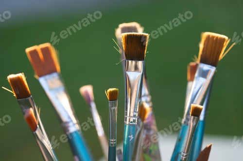 Preview: Artist's old brushes close-up