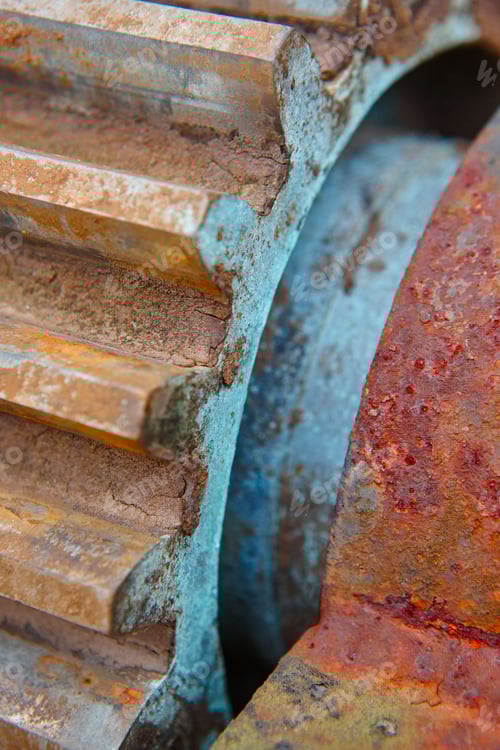 Preview: Rusted machinery detail in blue and red tone. Grunge background