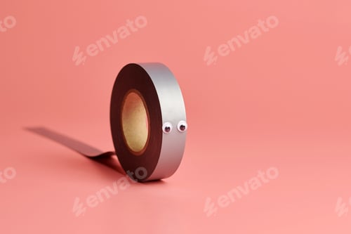 Preview: Electrical tape roll, copy space. Cute eyes, minor repairs in house concept