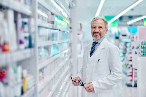 Preview: Portrait of an adult male pharmacist, posing for the camera, smiling.