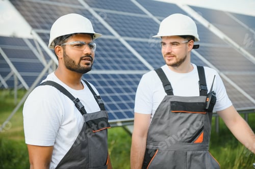 Preview: A team of two engineers are working to install solar panels at a solar power station