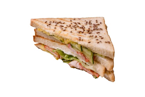 Preview: Sandwich with toast bread, meat, tomatoes, cheese, sauce, salt and spices