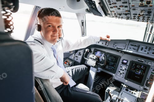 Preview: Pilot on the work in the passenger airplane. Preparing for takeoff