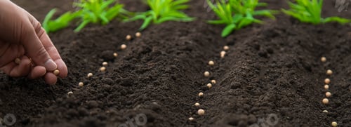 Preview: Sow the seeds in the garden into the soil. Selective focus.