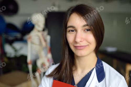 Preview: Rehab doctor is on appointment of patient in gym.
