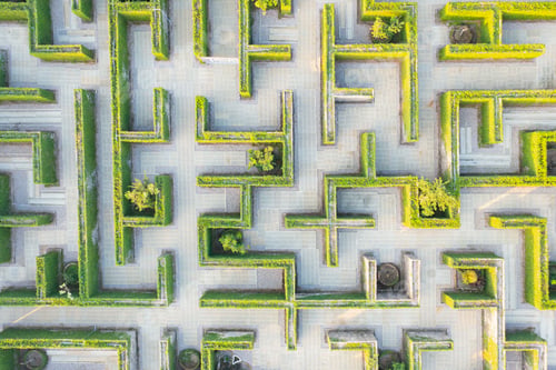 Preview: Aerial top view of green maze, The Secret Space, Ratchaburi, Thailand. Landmark. Mystery design.