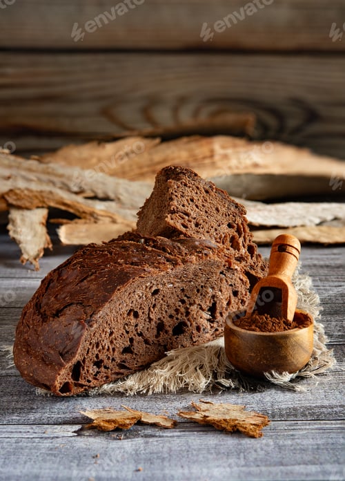Preview: Chocolate Bread and Cocoa on a Rustic Background