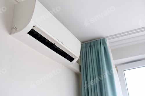 Preview: Modern air conditioner on white wall indoors