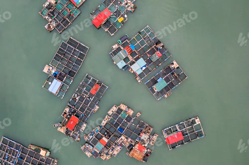 Preview: Aerial view of Floating fishing village in Lan Ha Bay, Vietnam.
