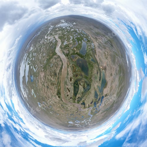 Preview: little planet image of beautiful plateau wetlands