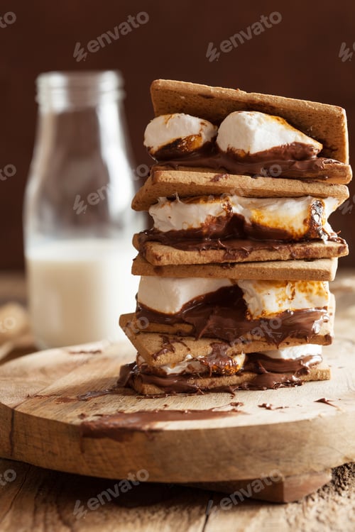 Preview: homemade marshmallow s'mores with chocolate on crackers