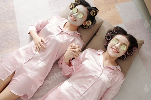 Preview: Happy women testing new face masks